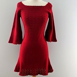 Vintage Handmade Knit Red Dress with Lacy Design